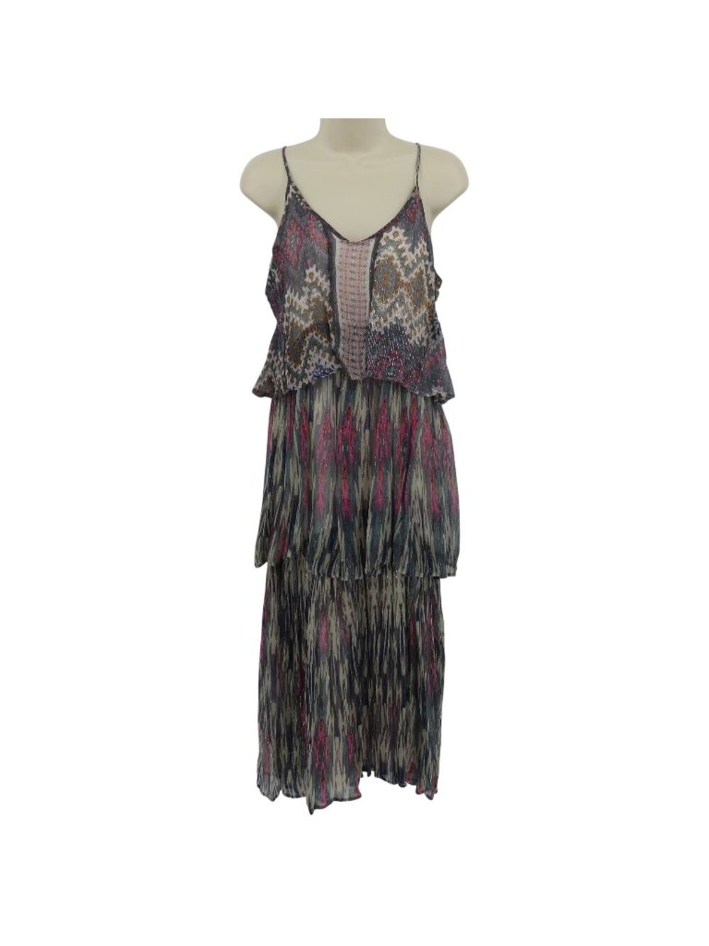 Meadow Rue Anthropologie Women 6 Multicolor Metallic Crinkle Tiered Sundress